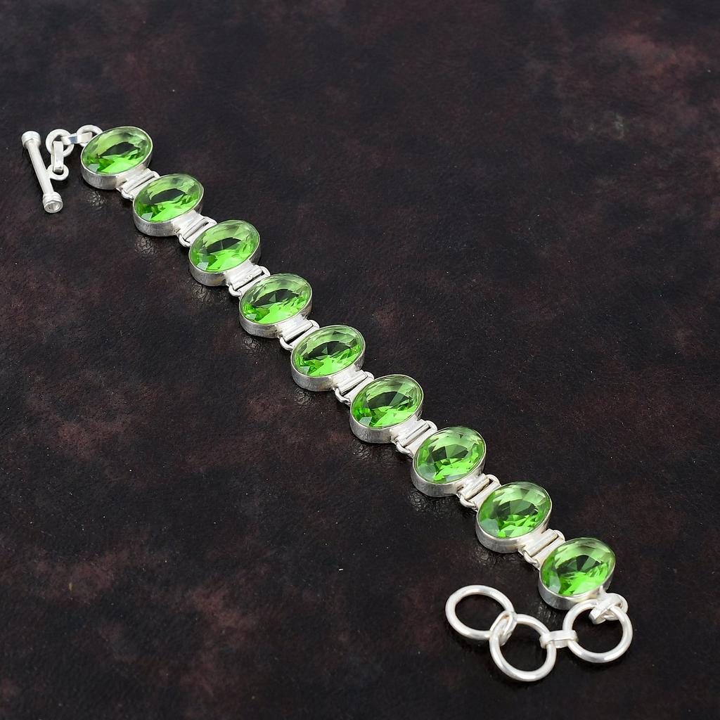 Faceted Green Amethyst Bracelet Original Gemstone Bracelet 925 Sterling Silver Bracelet Adjustable Chain Bracelet Handmade Jewelry For Gift