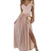 V-Neck Waist Tight Women Dress Hollow Sleeve Cold Shoulder Split Hem Gown Dress Female Clothing