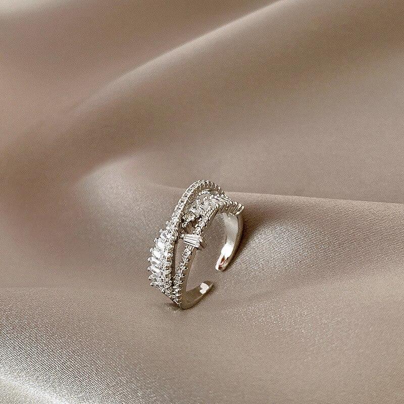 Korea Exquisite Shiny Zircon Cross Opening Adjustable Ring Women's Ring