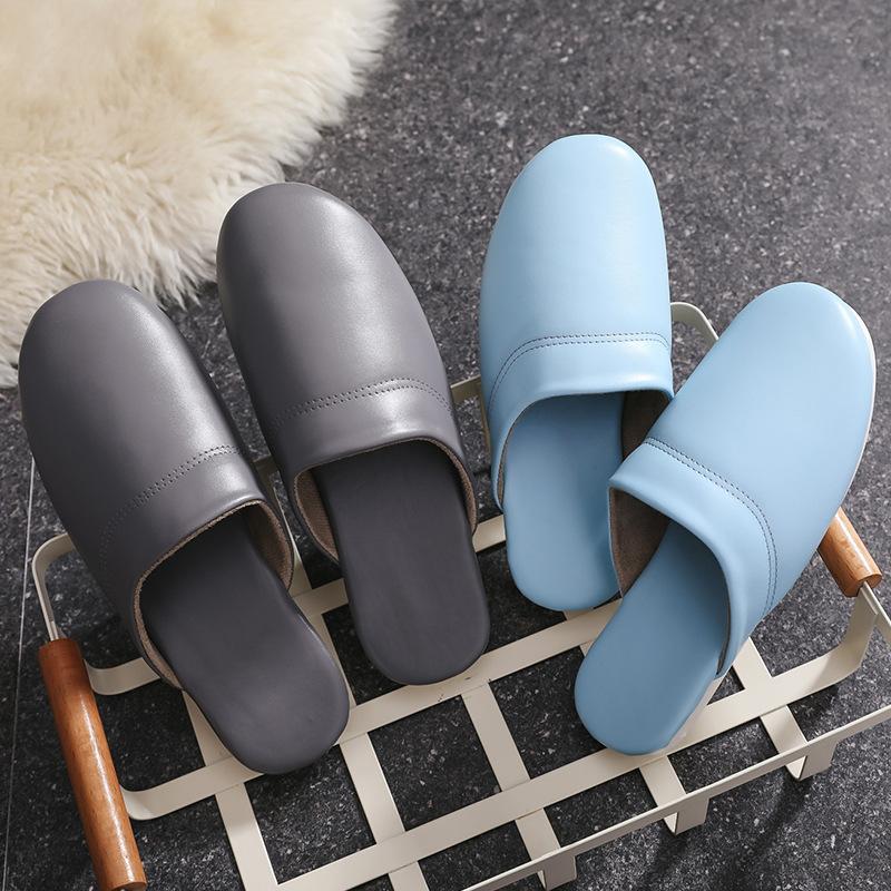 Модные мужские осенние домашние тапочки большого размера, унисекс, из натуральной кожи, удобные комнатные тапочки на плоской подошве