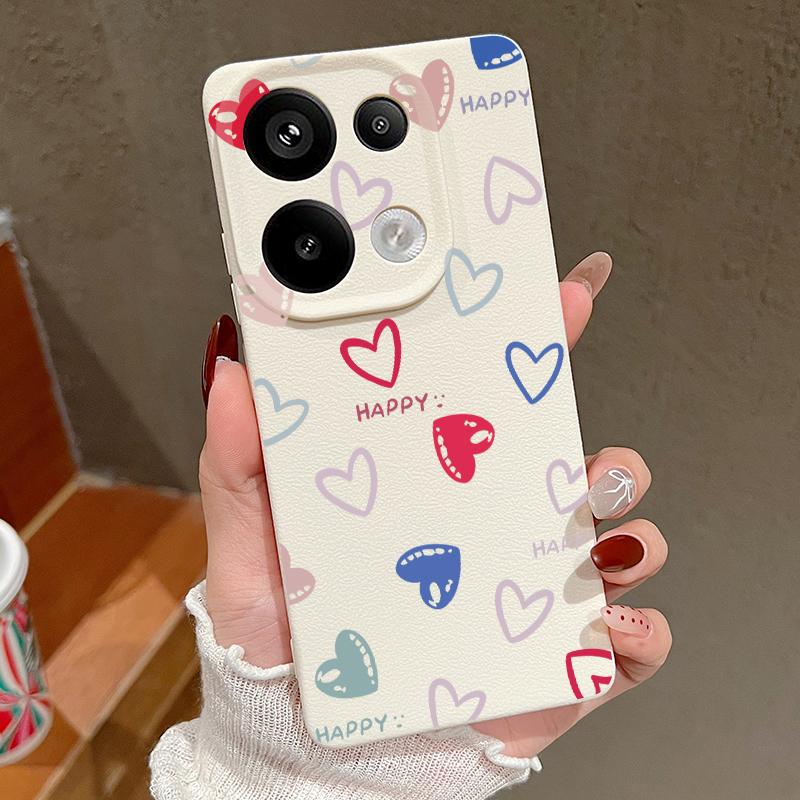 Милый мультяшный чехол с сердечками для Xiaomi 13T Pro Redmi Note 15 Pro 4G Redmi Note 14 13 Pro+ 5G Силиконовая крышка с текстурой кожи