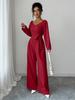 Изысканный женский однотонный комбинезон с V-образным вырезом - Коллекция Весна/Осень 2025