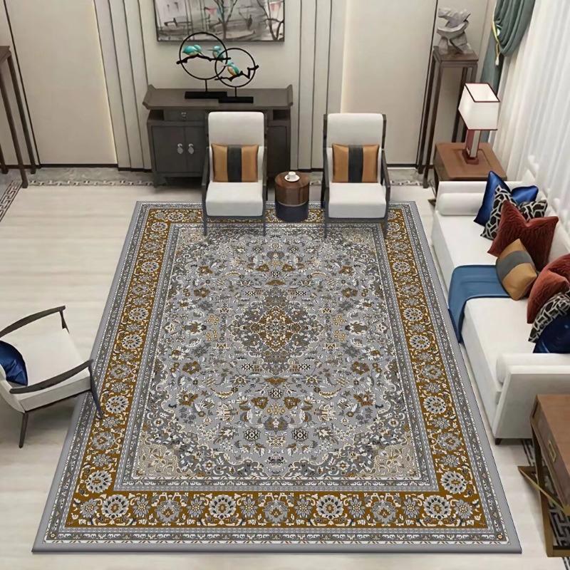 Classic Euro-American Foldable Carpet Thickened Washed Cotton Backing Ethnic Style Area Mat for Living Room Bedroom Home Decor