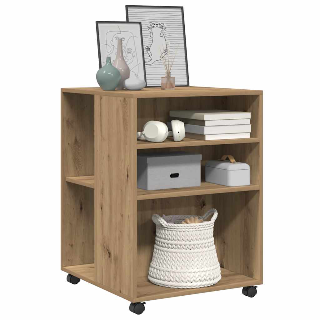 Side Table with Wheels Artisan Oak 55x60x78cm Engineered Wood