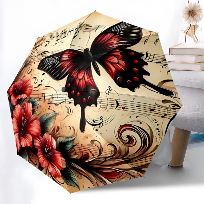 1pc Butterfly Music Automatic Open/close Umbrella, 8-Rib sturdy structure, Portable Travel Umbrella, Parties, Everyday Usel037