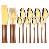 16Pcs Kitchen Cutlery Set Utensils Stainless Steel Fork Spoons Knife Teaspoons Dinnerware Tableware Sets Imitation Wooden Handle