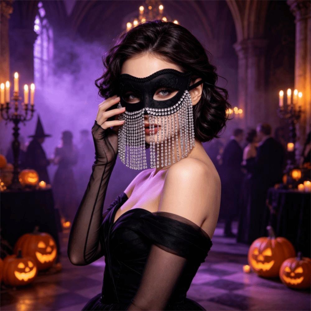Rhinestone Masquerade Mask Glitter Halloween Mask Costume Half Face Mask Prom Costume