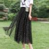 Women A-line Skirts Girls Elastic High Waist Slim Double-layered Gauze-lined Mesh Skirt Solid Color All-match Sequined Skirts