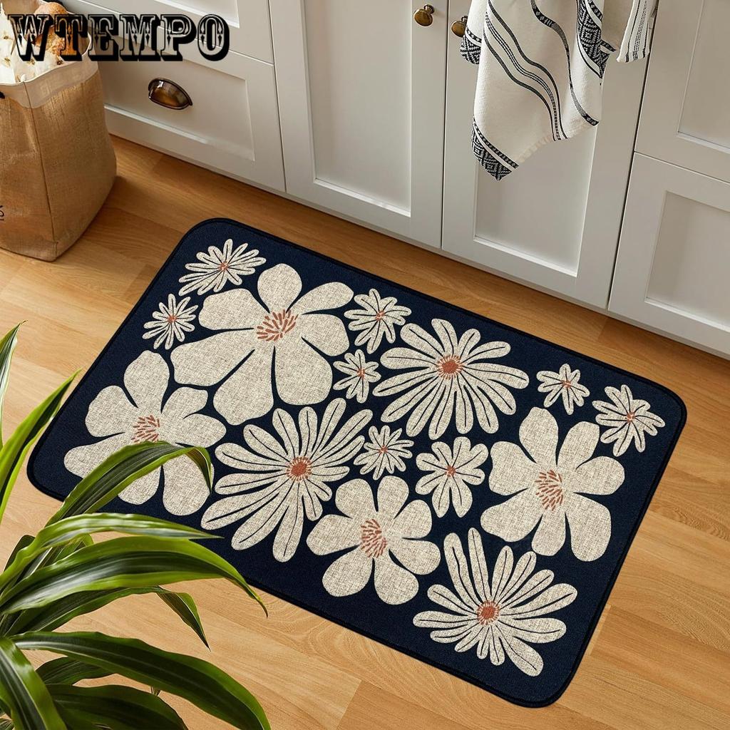 Цветочный коврик для пола в стиле ретро, грязеотталкивающий и простой в уходе, впитывающий, быстросохнущий коврик для пола для ванной комнаты