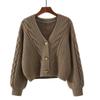 Retro Style Thin V-neck Knitted Cardigan Women's Short Sweater Twist Stripes Spring and Autumn Loose Thin Outer Fit