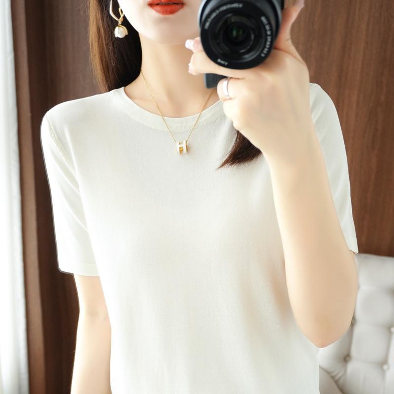 Женская вязаная футболка MODERN NEW SAGA, летняя вязаная рубашка, футболки с короткими рукавами, пуловер с круглым вырезом, вязаные топы