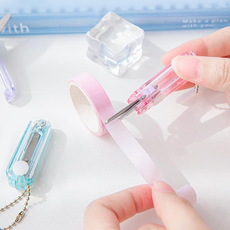 Мини-прозрачные ножницы, портативный складной тип, прозрачный цвет, безопасный резак, лезвие из нержавеющей стали, универсальный нож для бумаги