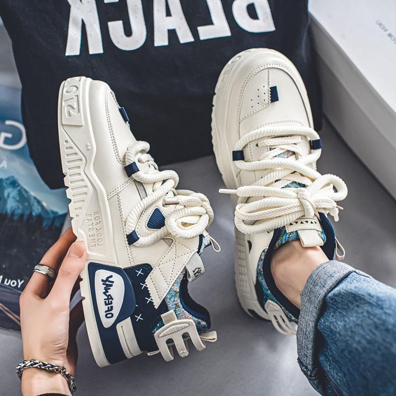 Мужские осенние вулканизированные кроссовки из искусственной кожи, дышащие кроссовки для бега на шнуровке, амортизирующие кроссовки на платформе для мужчин, повседневная обувь