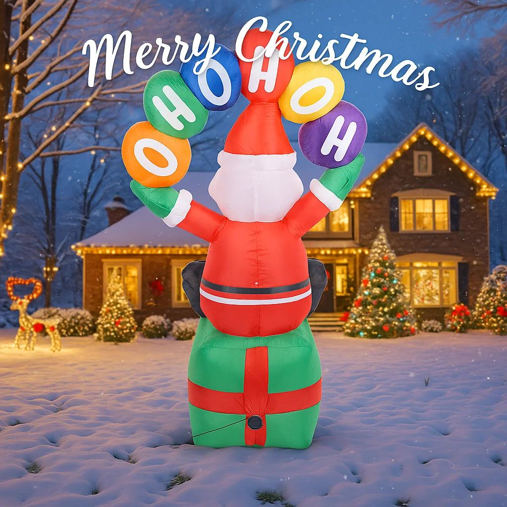 5.91FT Christmas Inflatable Toys Xmas Yard Lawn Party Decoration Santa Claus Gift Box Home Supplies Ornaments with LED Light