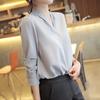 Women Korean Style V-neck Office Blouse 2025 Autumn Loose Tops Plus Size Summer Long Sleeve White Shirt Lady Solid Chiffon Blouse Female 9382