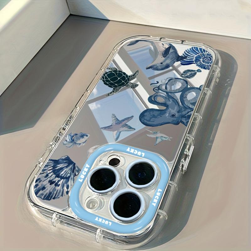 Морские Элементы Черепаха Медуза Зеркало Чехол для Телефона Для iPhone 11 12 13 14 15 16 17 Pro Max 7 8 Plus XR X XS 16E 17E Чехол