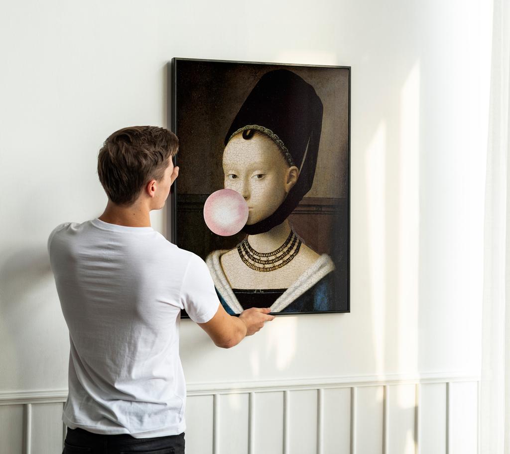 Портрет-плакат с воздушным шаром в стиле поп-арт в черной рамке