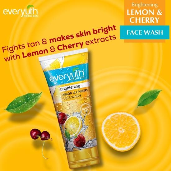 Everyuth Naturals Brightening Lemon&Cherry Face Wash | Глубокое очищение, удаление грязи и жира | 100% без мыла | Для всех типов кожи | Без парабенов - 150 г (Пакет из 2)