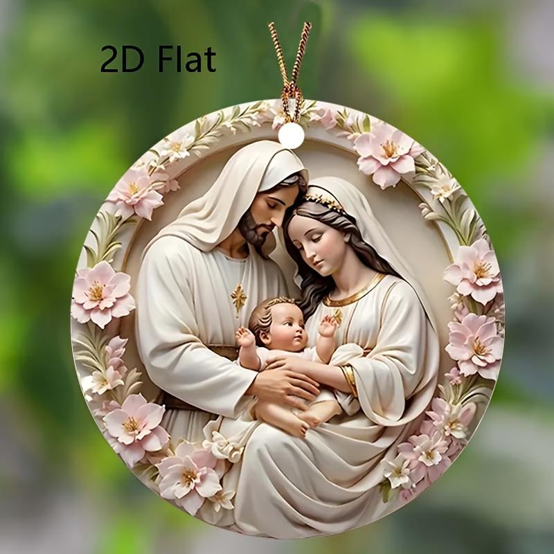 2pcs In Stock American Country Resurrection Decorat Round Wall 2D Acrylic Pendant Jesus Birth Logo Hanging Holiday Decorations