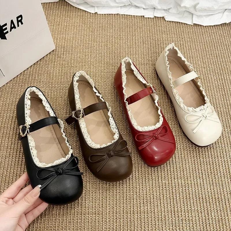 Ретро туфли Мэри Джейн на плоской подошве с круглым носком, женские туфли на мягкой подошве, весенне-осенние туфли для платья, узор в горошек, резиновая подошва