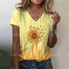 Новинка 2024 года, женская футболка, простой топ с цветочным принтом, женская трендовая одежда больших размеров, модная рубашка с короткими рукавами, футболка большого размера с v-образным вырезом