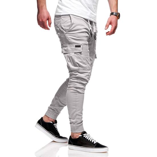 Men Thick Cargo Pants Drawstring Waist Warm Jogger Pants Autumn Winter