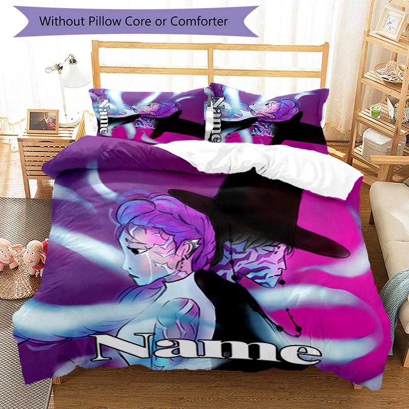 3pcs Custom Name Cartoon Kpop Demon Hunters Bedding Set Duvet Cover Closure Includes 1 Duvet Cover & 2 Pillowcases for All Seasons Bedroom Decor