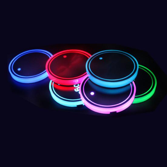 1 Pair Glowing Coaster for Car Smart Sensing Rechargeable 3 Mode Lighting 7 Color Cycle Breathing Light up Car Coasters LED Cup Holders