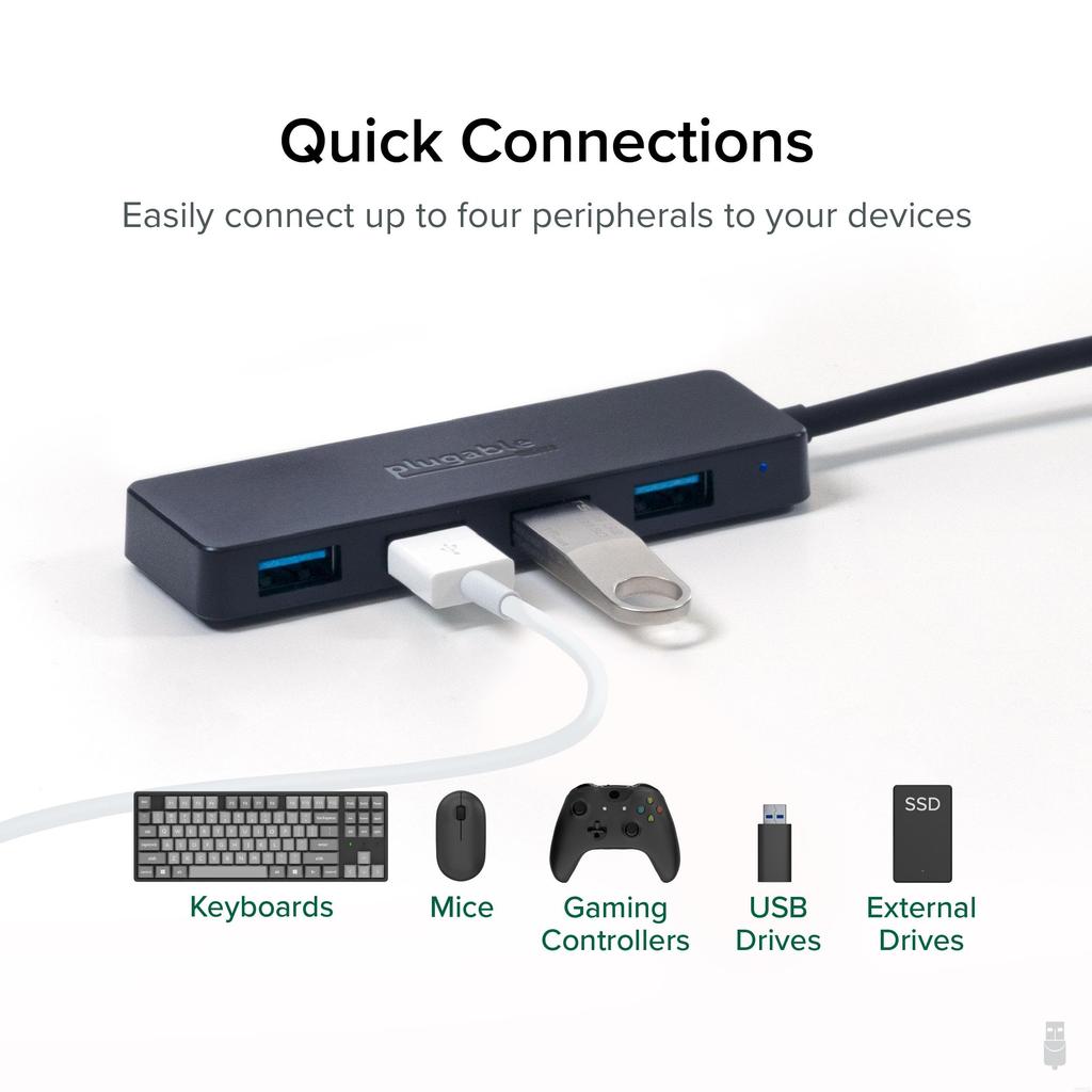 Plugable Хаб 4 порта USB Совместим с Windows Mac iPad Pro Surface Pro Chromebook Linux Android Не совместим с зарядкой USB-C 3.0