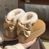 New Plush Bow Cotton Shoes, Women's Winter Thick-soled Height-increasing Cotton Boots, and Fleece Warm Snow Boots