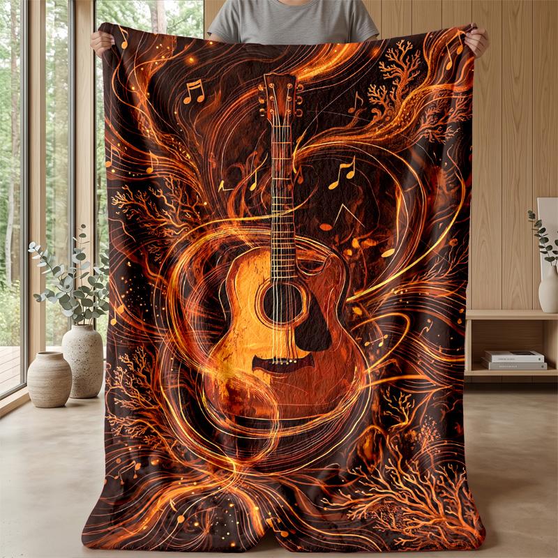 Flame Guitar Art Theme blanket Lightweight Warm Flannel Blanket Decorative Throw Blanket for Home Decoration