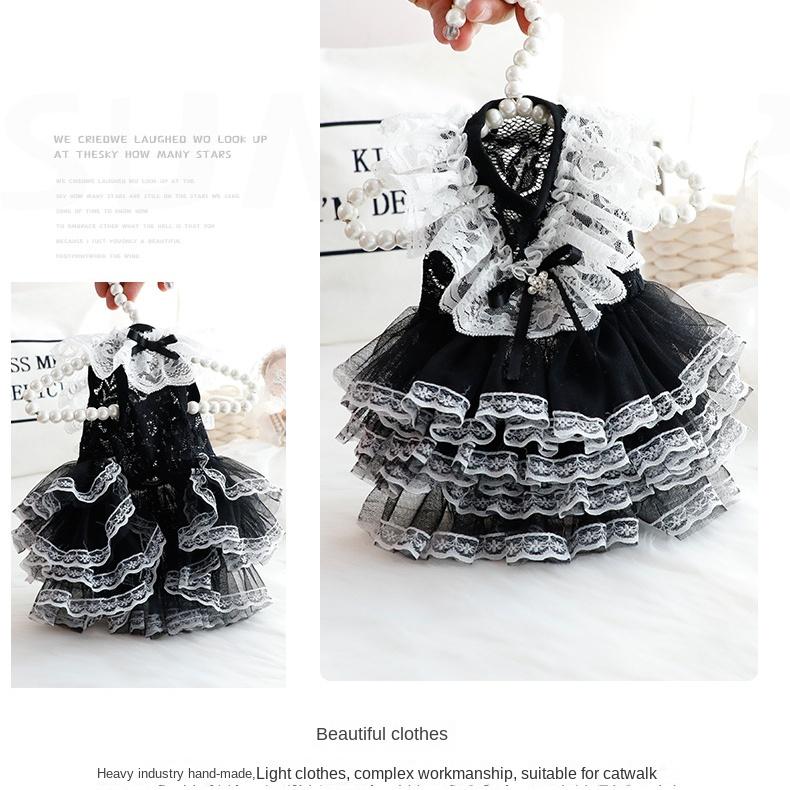Dog Clothes Spring and Summer Thin Cat Princess Dress Black Lace Dress Hand-made Small Dog Pet.