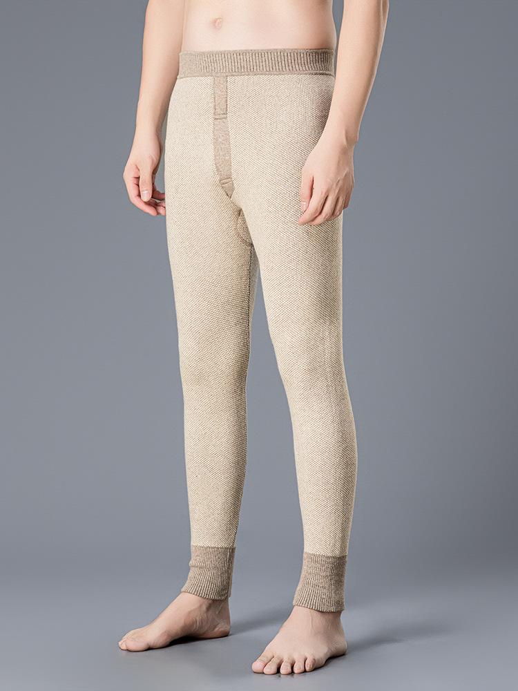 Unisex High-Waisted Thick Wool Pants: Warm Jacquard Knit Base Layer for Winter