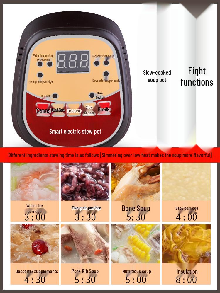 В наличии Полностью автоматическая электрическая кастрюля-тушилка: Керамический многофункциональный глиняный горшок 2,5-6 л для супов, каш и здорового приготовления