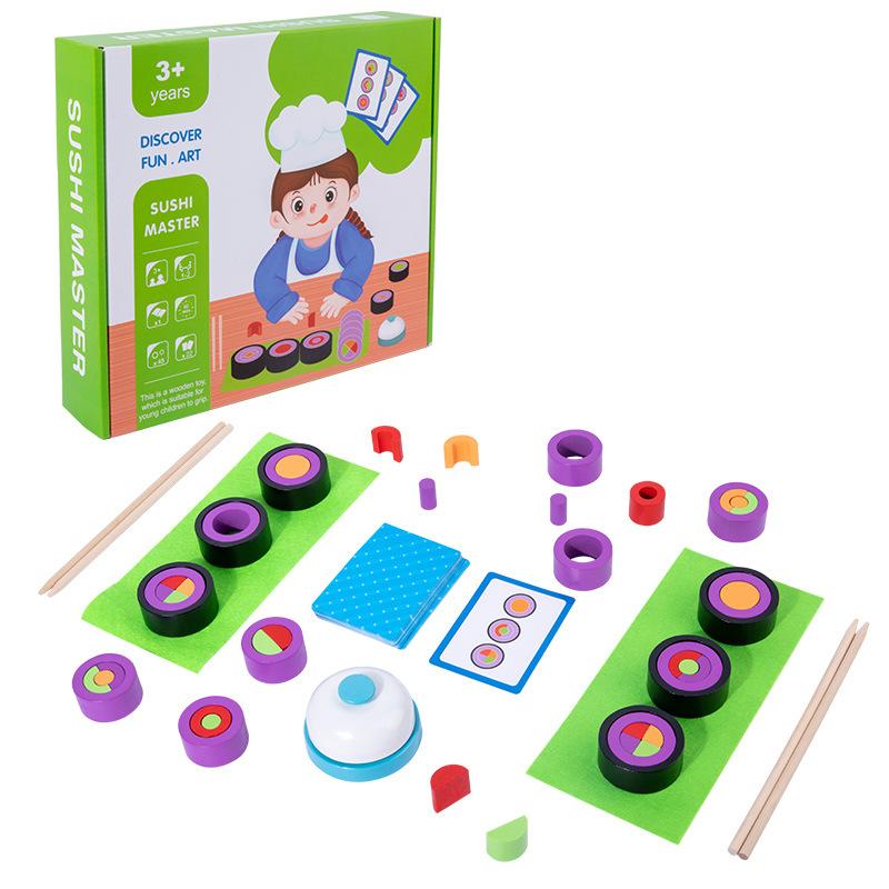 Sushi master building block children's toys, parent-child board game wooden challenge level toys