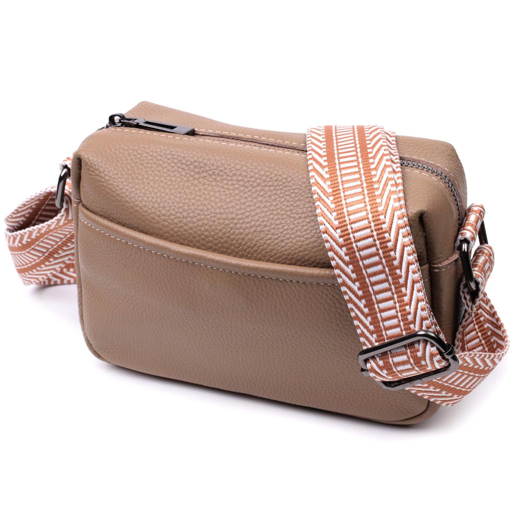Small Bag with One Compartment for Stylish Women Made of Genuine Leather Vintage 22604 Beige