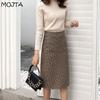 Женская элегантная повседневная уличная офисная сумка с высокой талией, осенне-весенняя винтажная шерстяная сумка с разрезом «гусиные лапки», хип-юбка на один шаг