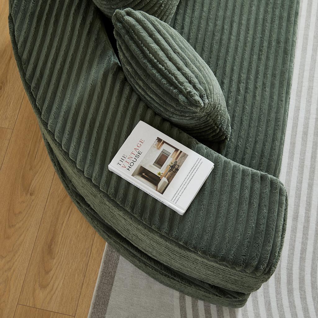 A versatile two-in-one sofa bed, which can be used both as a semi-circular sofa and as a round daybed. The armrests have fabric pockets