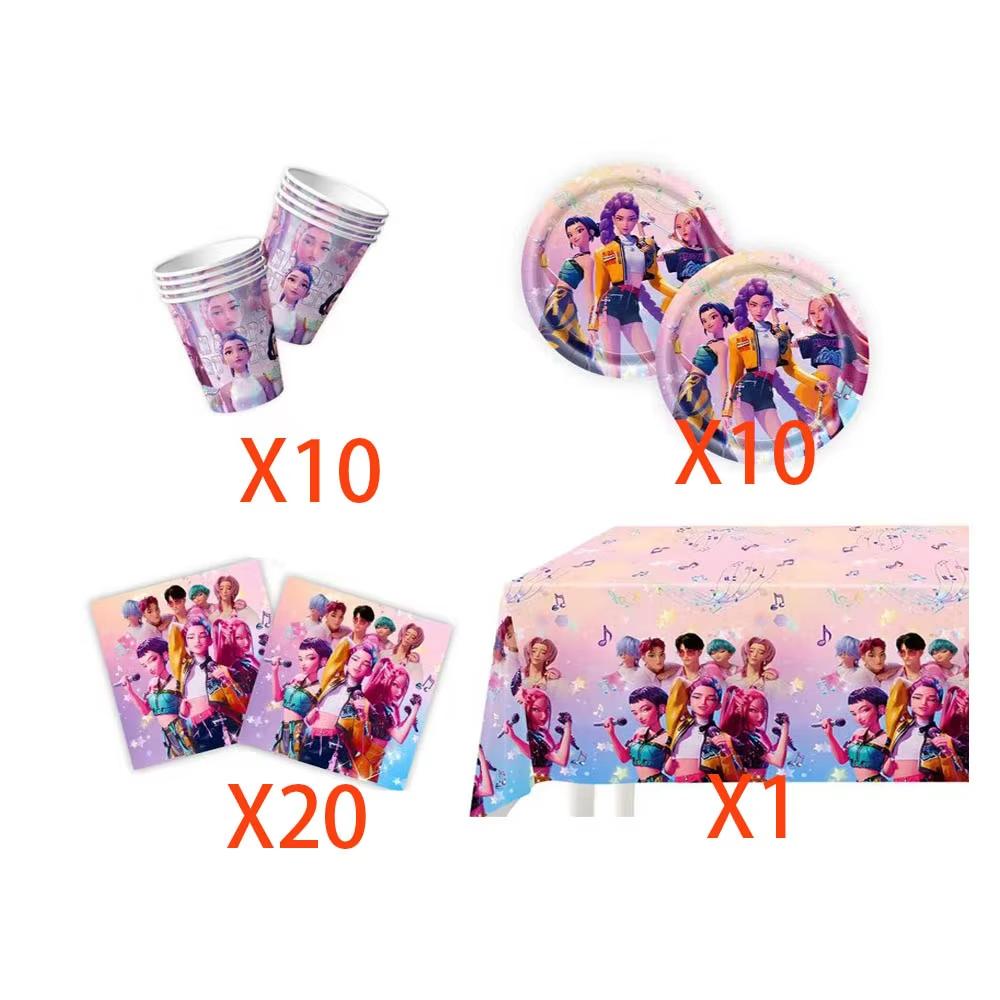 K-pop Тема Охотников на Демонов Одноразовый Набор Посуды Huntrix Saga Мальчики Украшения для Торта Подвесная Ткань Украшение для Вечеринки Товары для Вечеринки