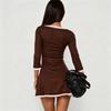 Womens Elegant U-Neck Long Sleeve Knit Dress Slim Fit Short Skirt Fall Winter