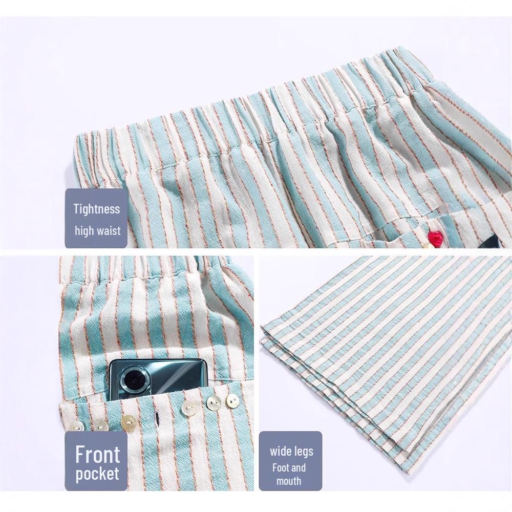 Женские полосатые брюки для отдыха с высокой посадкой: Летняя повседневная одежда для сна больших размеров 2025