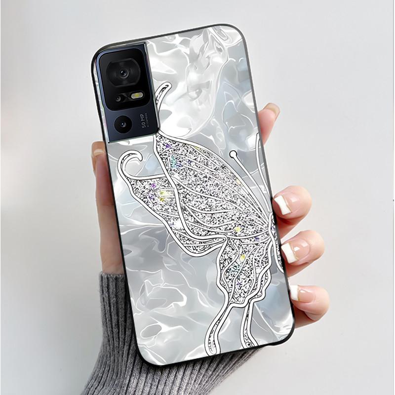 Phone Cover For TCL 40 SE 40 XL 40T Case Silicone Luxury Butterfly Flowers Black Bumper Soft TPU Coque for TCL 40SE 40XL Funda