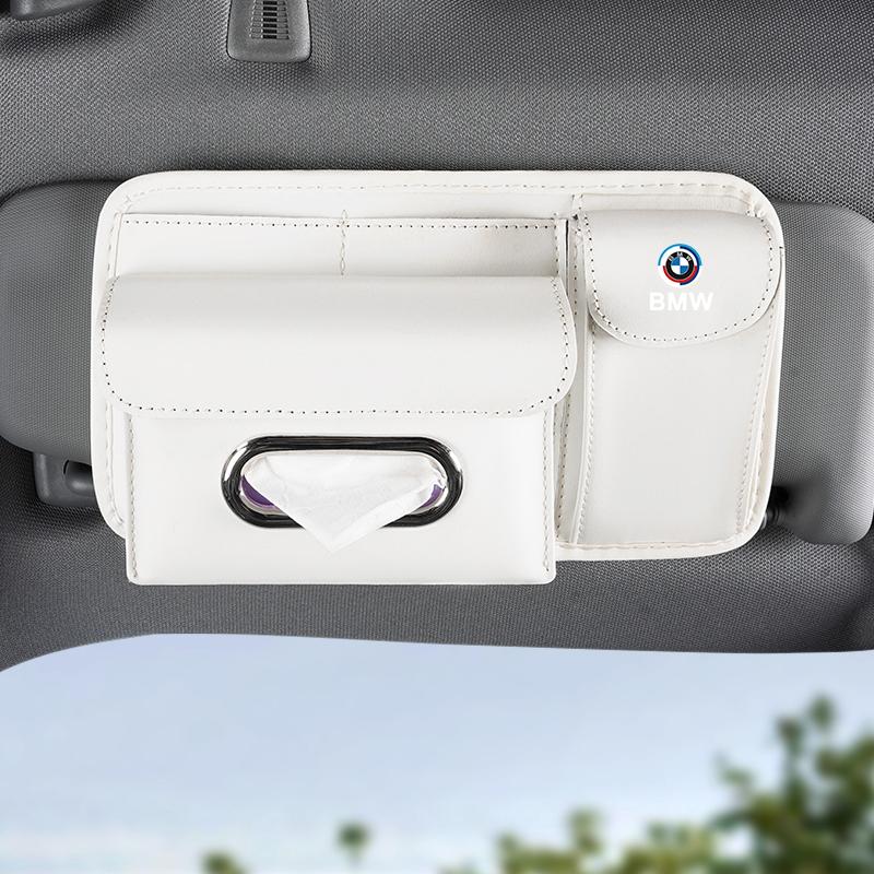 FA5Car Sun Visor PU Leather Tissue Box Sunglasses Storage Accessories For BMW G80 G06 G07 G42 G14 G15 G16 F82 F20 F21 F83 Stickers