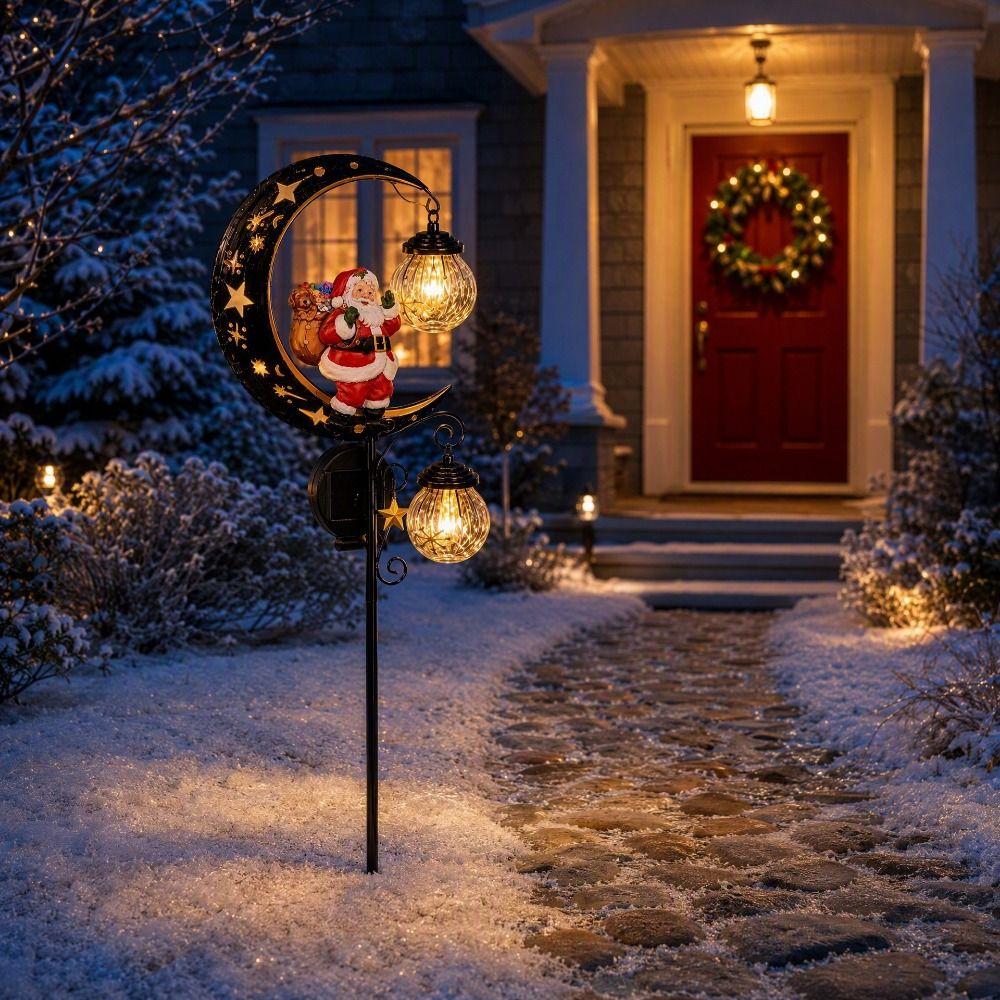 Santa Claus Christmas Moon Solar Stake Light Holiday Christmas Yard Lamp Pathway Lighting