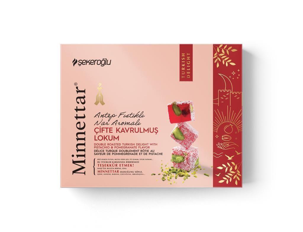 Minnettar Pomegranate & Pistachio Turkish Delight – Double Roasted Gourmet Treat, 300g