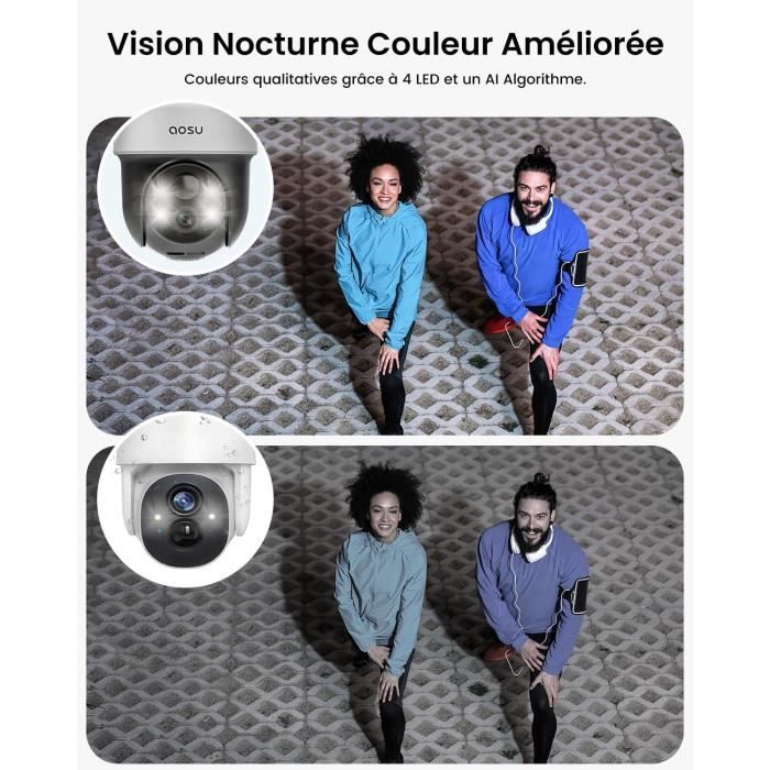 Caméra de Surveillance - AOSU - Panneau Solaire - Vision Nocturne 2K - Suivi Automatique