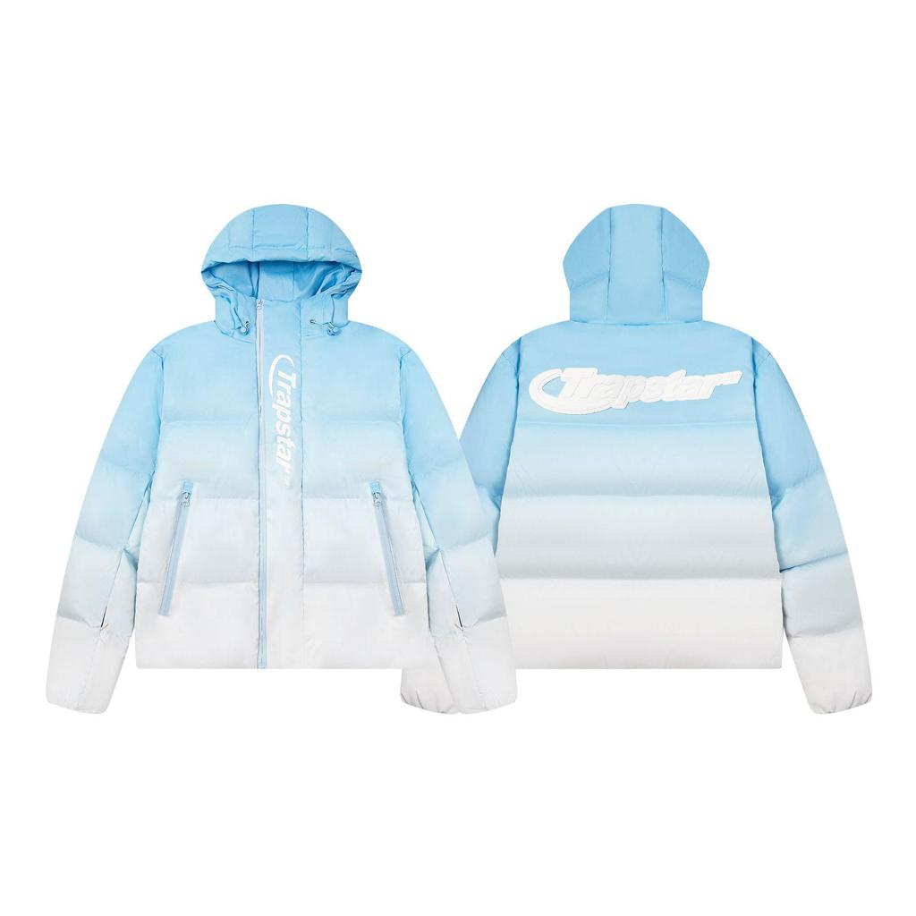 Trapstar Retro Stand Collar Blue Cotton Jacket with Small Logo Embroidery - Loose Fit Outerwear for Couples