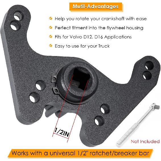 Crank/Flywheel Tool fits for Volvo D12, D16 Engines 1998-2007, Crankshaft Turning/Barring Tool Alternative to 9996956 9996620