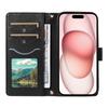 For iPhone 15 Case 3-Card Slot Wallet Rhombus Leather Phone Cover Shoulder Strap Wrist Strap