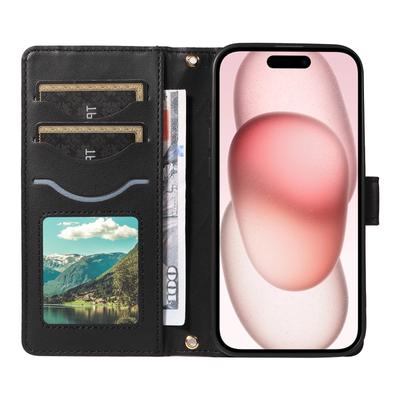 Для iPhone 15 чехол с 3 отделениями для карт кошелек ромб кожаный чехол для телефона плечевой ремень ремешок на запястье